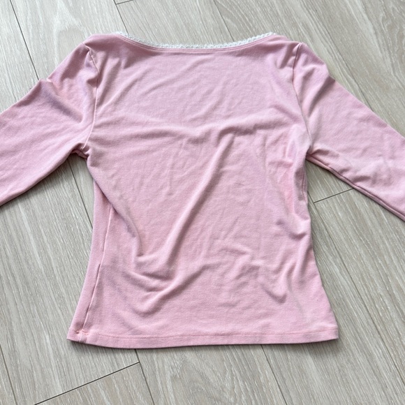 Pink Women’s Lounge Set Lace Square Neck Long Sleeve Top & Wide Leg Pant - Picture 9 of 15